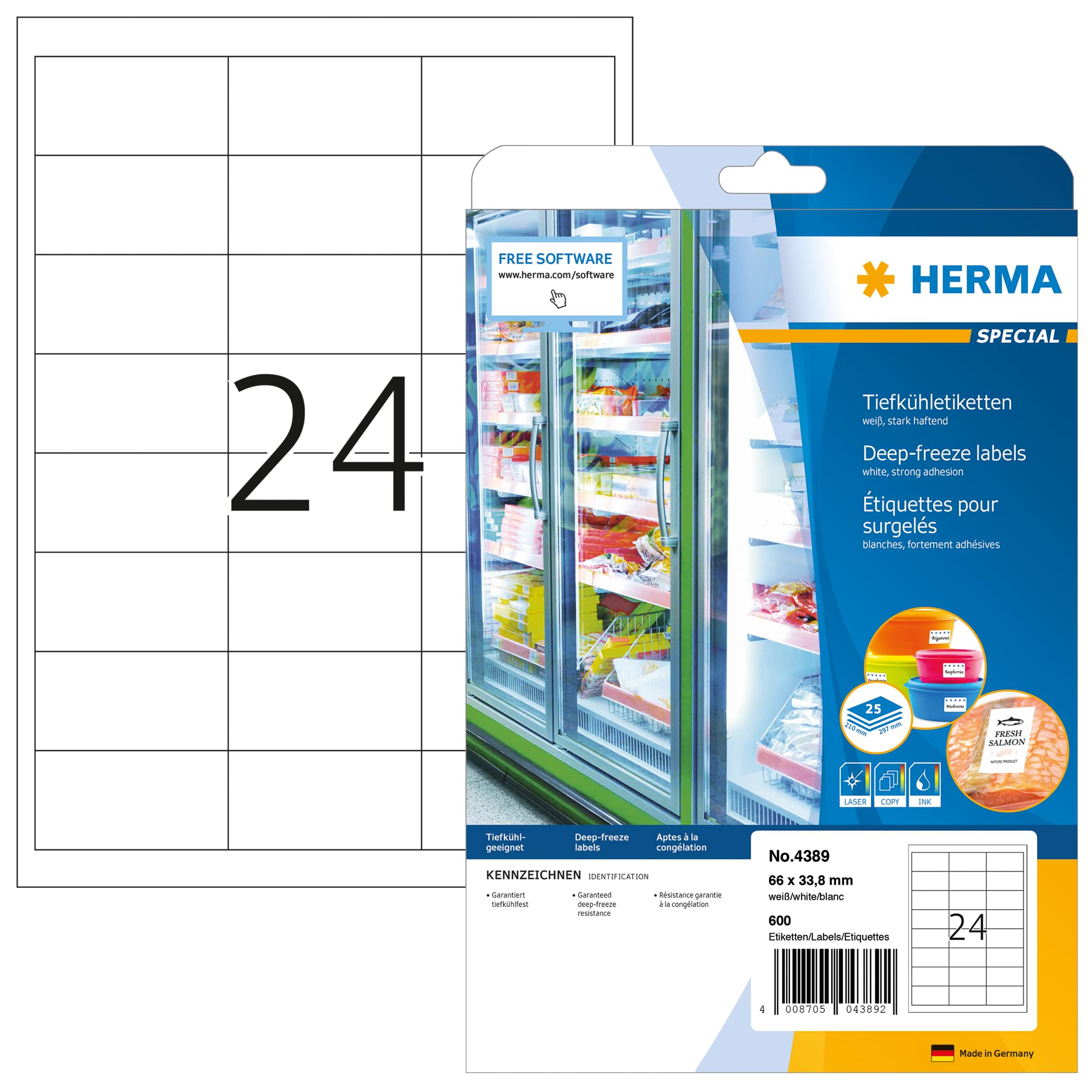 Herma Super Print Multifunction White Labels Suitable For Deep Freeze Use - A4, 24 Label per Sheet, 25 sheets, 600 in Pack