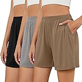 Neer 3 Pack Women's Casual Shorts Lounge Soft Summer Ribbed Elastic High Waisted Shorts Pocket Workout Athletic SweatShorts