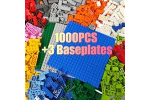 1000 Pieces Building Blocks, Classic Stackable Base Plates, 3 6.3" x 6.3" Blue, Gray and Green Base Plates,Compatible with Al