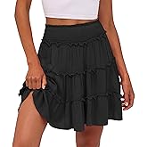 Caracilia Womens Summer Flowy Mini Skorts Skirts High Waist Ruffle Tiered Casual Cute Boho Beach Short Skirts Built-in Shorts