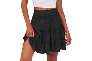 Caracilia Womens Summer Flowy Mini Skorts Skirts High Waist Ruffle Tiered Casual Cute Boho Beach Short Skirts Built-in Shorts