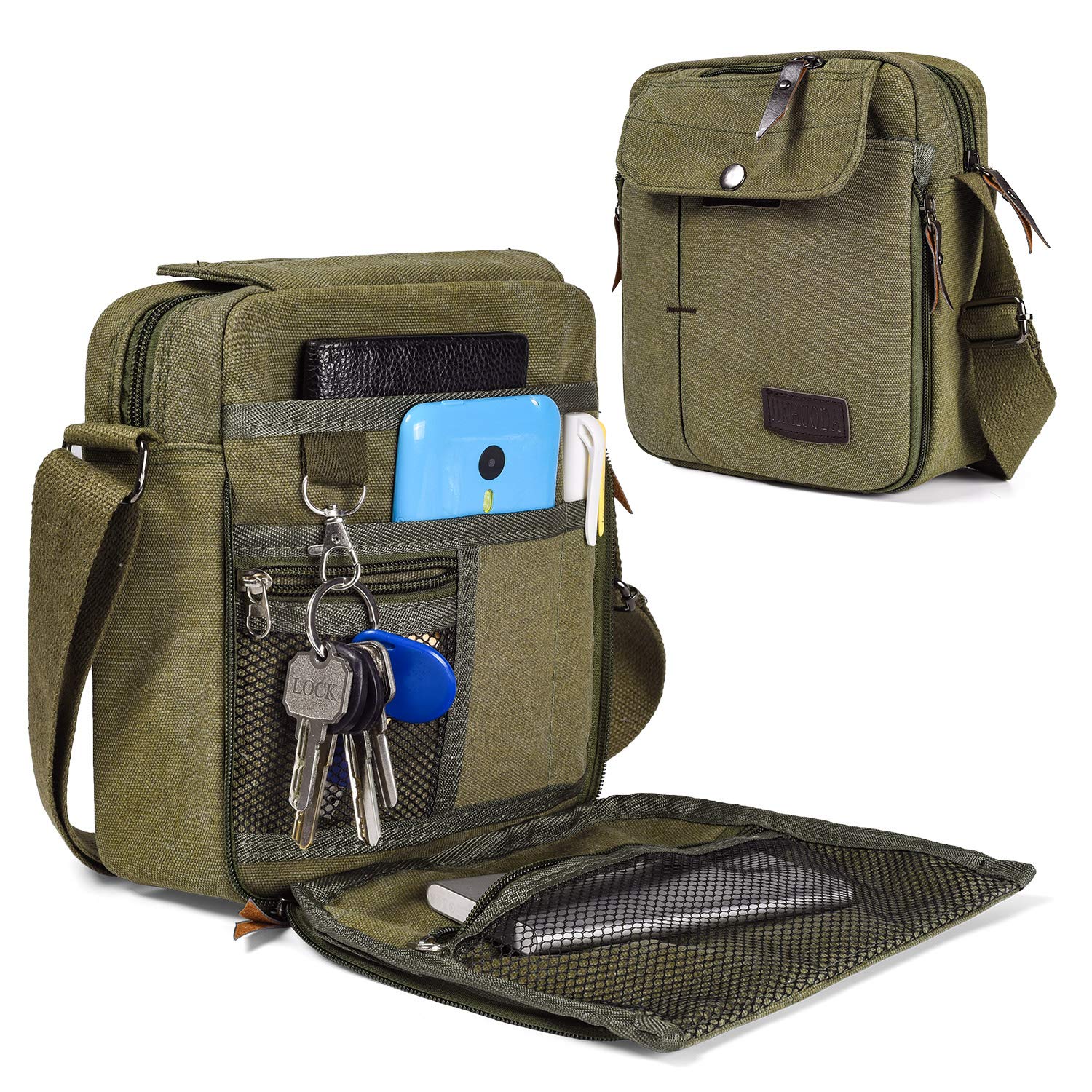 dealcase Canvas Small Messenger Bag for Men Women, Casual Shoulder Bag Chest Bag Travel Carry Bag Multi-pocket Purse