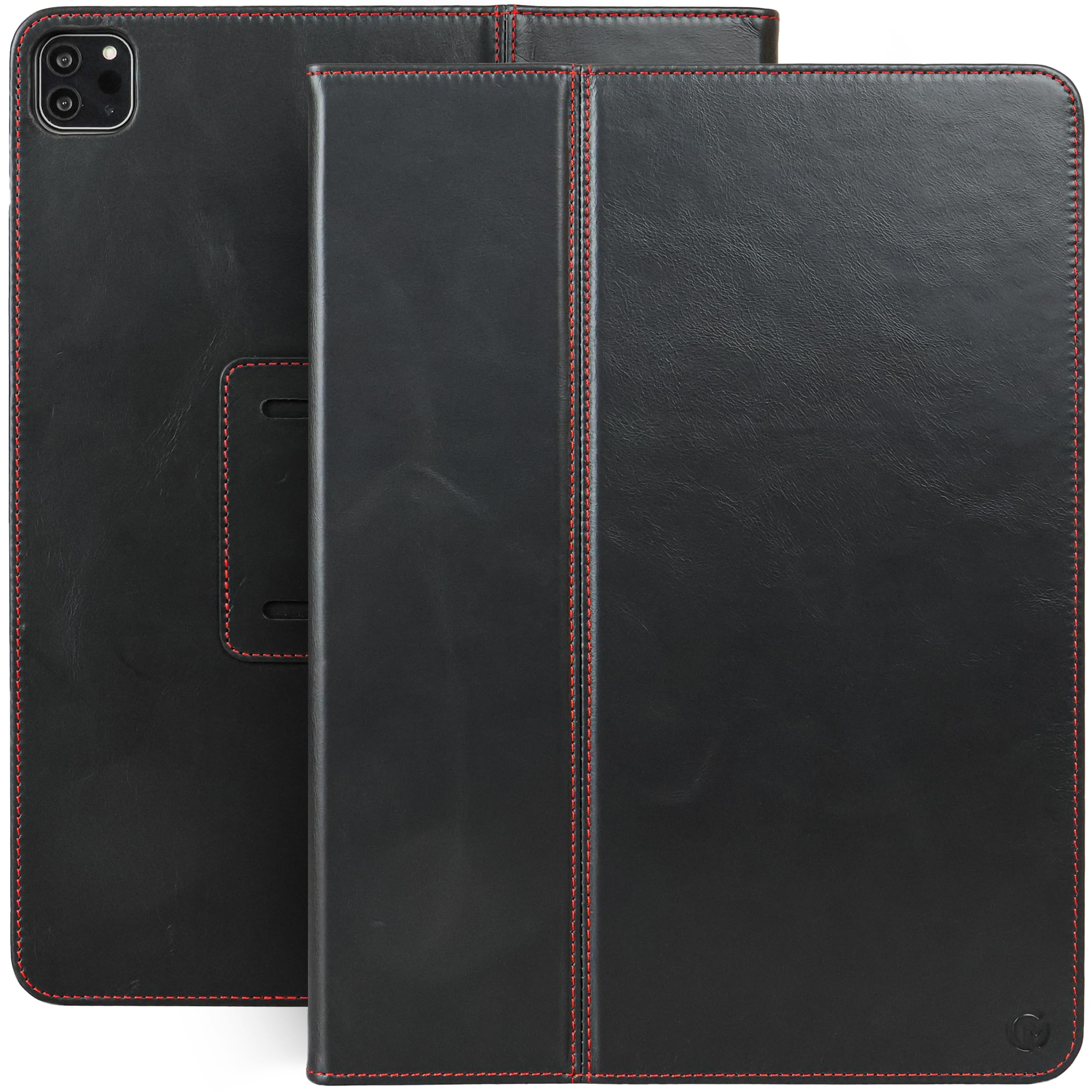 Casemade Real Leather Case Compatible with iPad Pro 12.9” 5th/6th Gen (2021/2022) - Full-Grain Leather Cover, Auto Sleep/Wake, Dual Stand Position (Black)