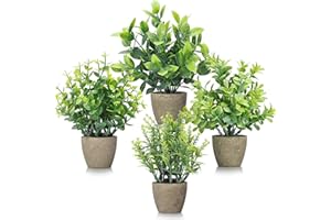 FAVOWREATH 4 Pack Fake Plants Ceramic Mini Artificial Greenery Potted Plants for Home Decor Office Decor Room Decor Farmhouse Decor Indoor Table Bathroom Decor