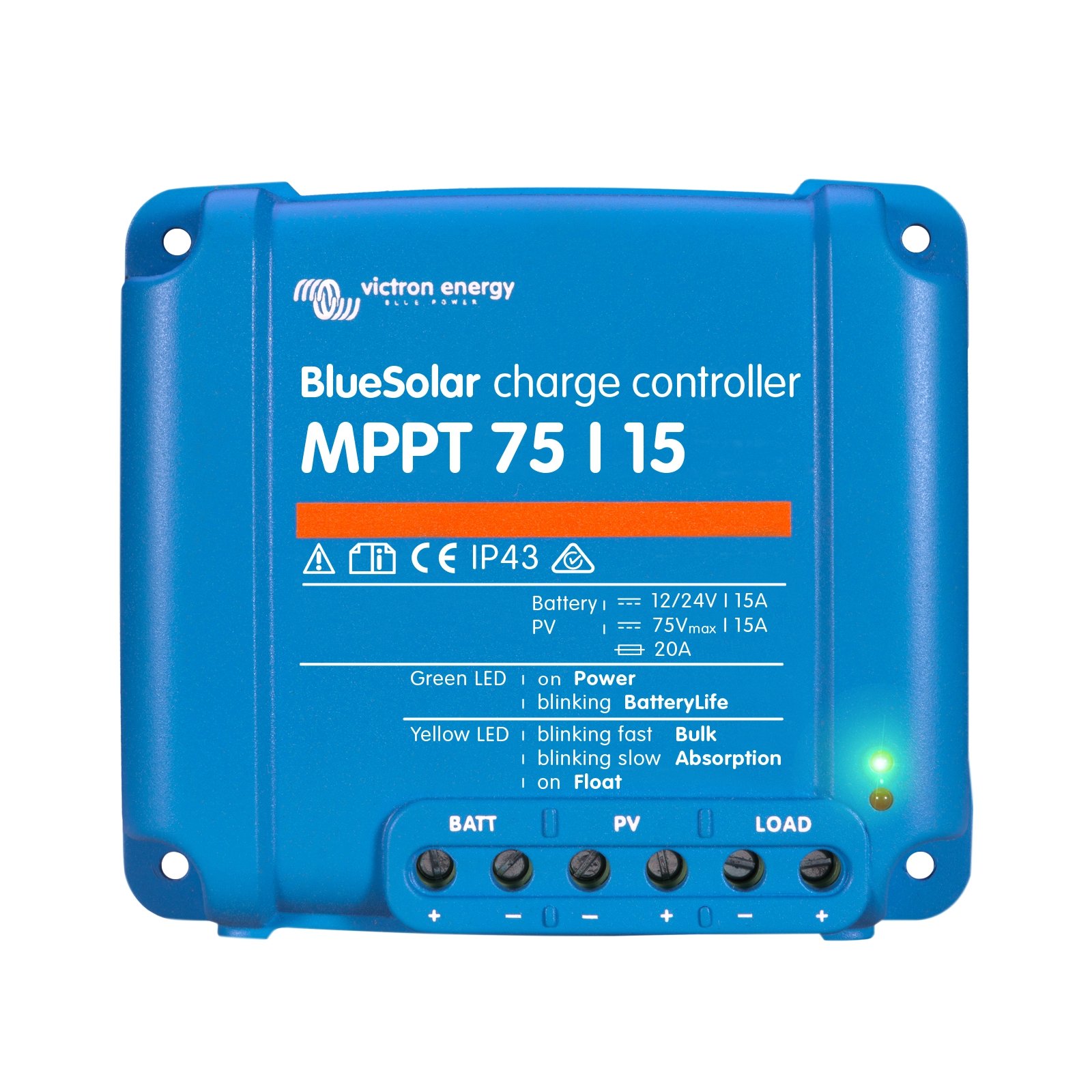 Victron BlueSolar MPPT 75/15 15A Solar Charge Controller for Solar Panels up to 220W (12V) / 440W (24V) and up to 75V