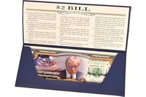 RAXHAEK Donald Trump 2 Dollar Bill Trump Never Surrender Colorized Mugshot $2 Bill Uncirculated Commemorative Coin Trump Merchandise