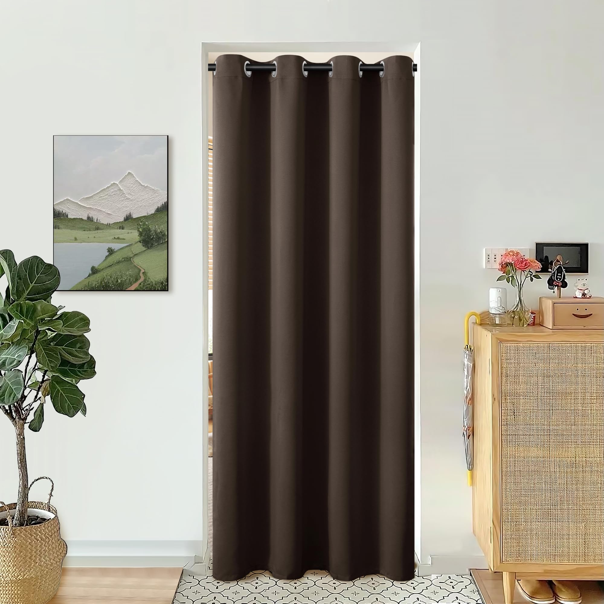 Photo 1 of BGment Brown Door Curtain 80 Inch Length for Doorway, Bedroom Closet Curtain, Privacy Thermal Insulated Blackout Grommet Room Divider for Room Separation, 1 Panel, 52 Inch Wide