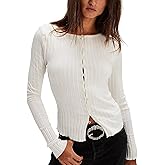 Gacaky Women's Slim Fitted Cardigan Long Sleeve Y2K Ribbed Button Down Tops Blouse Lightweight Fall Oufits Clothes