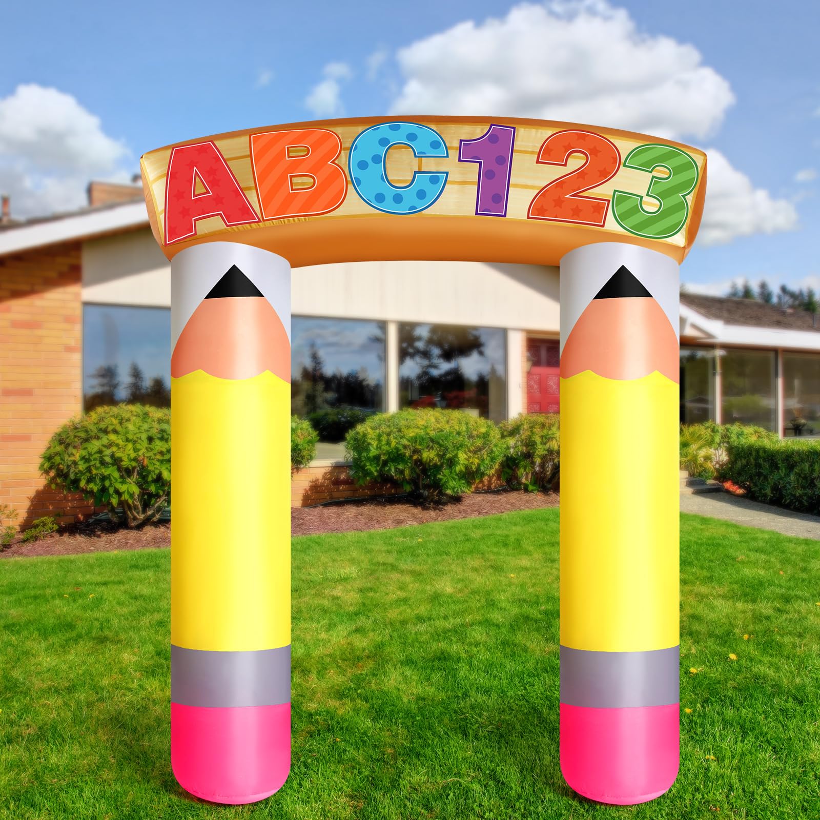 Photo 1 of Leyndo 6.56 ft Back to School Inflatable Arch Back to School Decorations 2025 School Pencil Inflatable Arch for Kindergarten Graduation Back to School Party Indoor Outdoor Decor