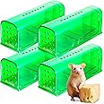 Humane Mouse Trap with Easy Release Door, Green, Catch and Release for Small Spaces, Reusable, No Kill (4 Pack)