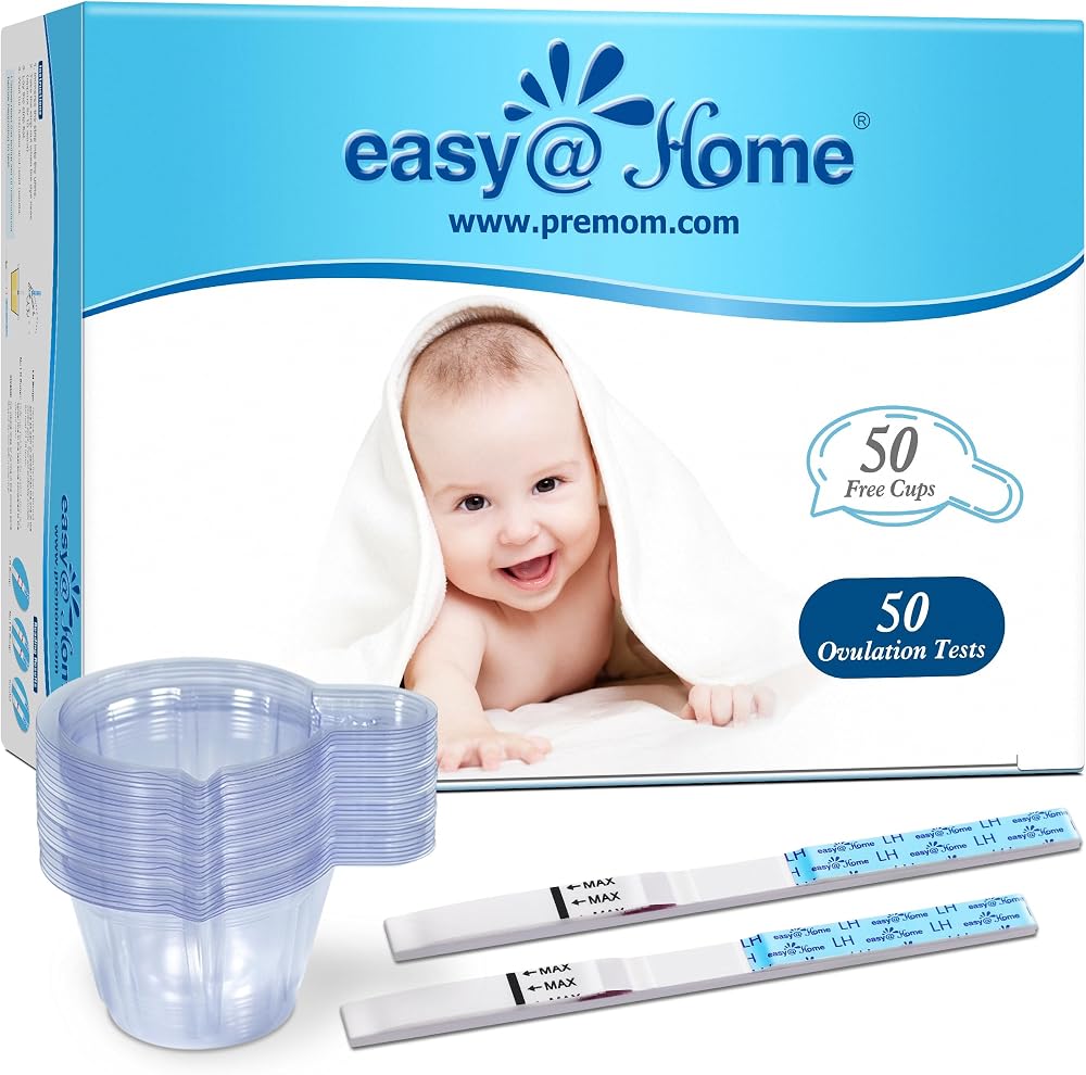 Easy@Home Ovulation Predictor Kit, 50 LH Test Strips with 50 Urine Cups | Fertility Test Strips for Women (Width of 5mm), Des