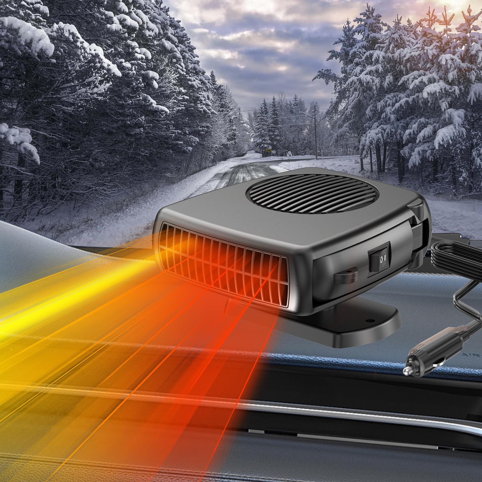 Photo 1 of 12 Volt 200W Car Heater, Portable Vehicle Heaters and Defrosters, Rapid Windscreen Defogger & Window Defroster for Winter with Cigarette Lighter Plug-In for All Cars