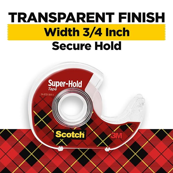 SCOTCH SUPER HOLD, TRANSPARENT, CLEAR GLOSSY FINISH, 4 TAPE ROLLS WITH DISPENSER, TAPE ROLLS FOR HOME OFFICE AND SCHOOL, 3/4 IN. X 650 IN.