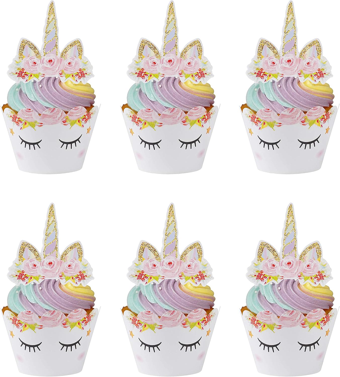 MengH-SHOP Cupcake Toppers Eyelash Cupcake Wrappers Unicorn Cupcake Wraps Liner Baking Cup for Kids Girls Birthday Themed Party Baby Shower 24 Sets