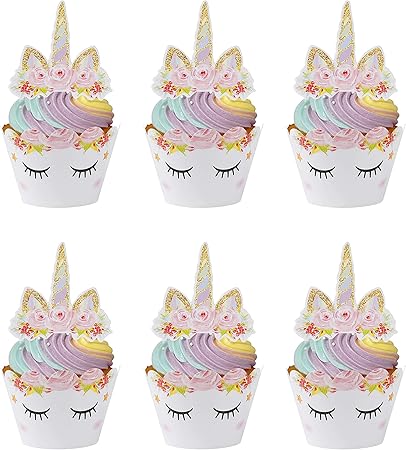 Mengh Shop Topper De Gateau Licorne Cupcake Toppers Wrappers Pour Les Enfants Anniversaire Bebe Douche Fete De D Anniversaire Mariage 24 Pieces Amazon Fr Bricolage