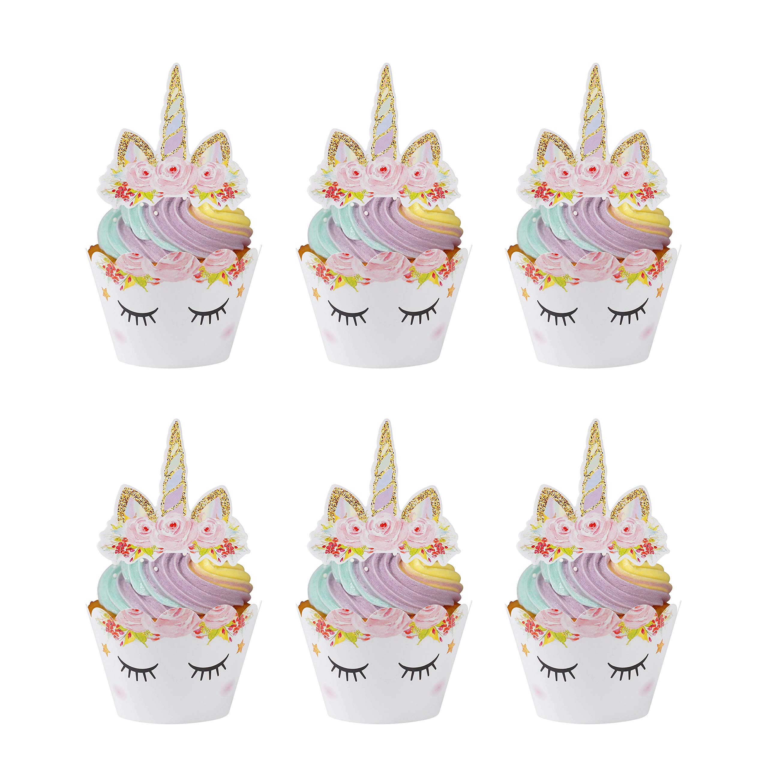 MengH-SHOP Cupcake Toppers Eyelash Cupcake Wrappers Unicorn Cupcake Wraps Liner Baking Cup for Kids Girls Birthday Themed Party Baby Shower 24 Sets