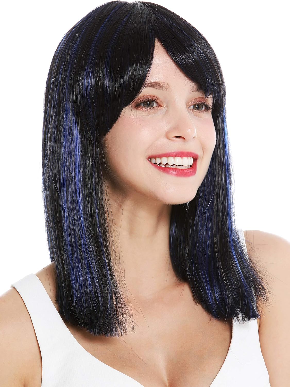 WIG ME UP - VK-5-1BHF22 quality women's wig shoulder length sleek longe fringe parted black highlights blue highlights - Image 3