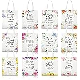 Huhumy 12 Pcs Christian Gift Bible Tote Bags for Women Religious Bulk Floral Christian Canvas Tote Religious Reusable Bags Bible Verse Book for Christmas Gift