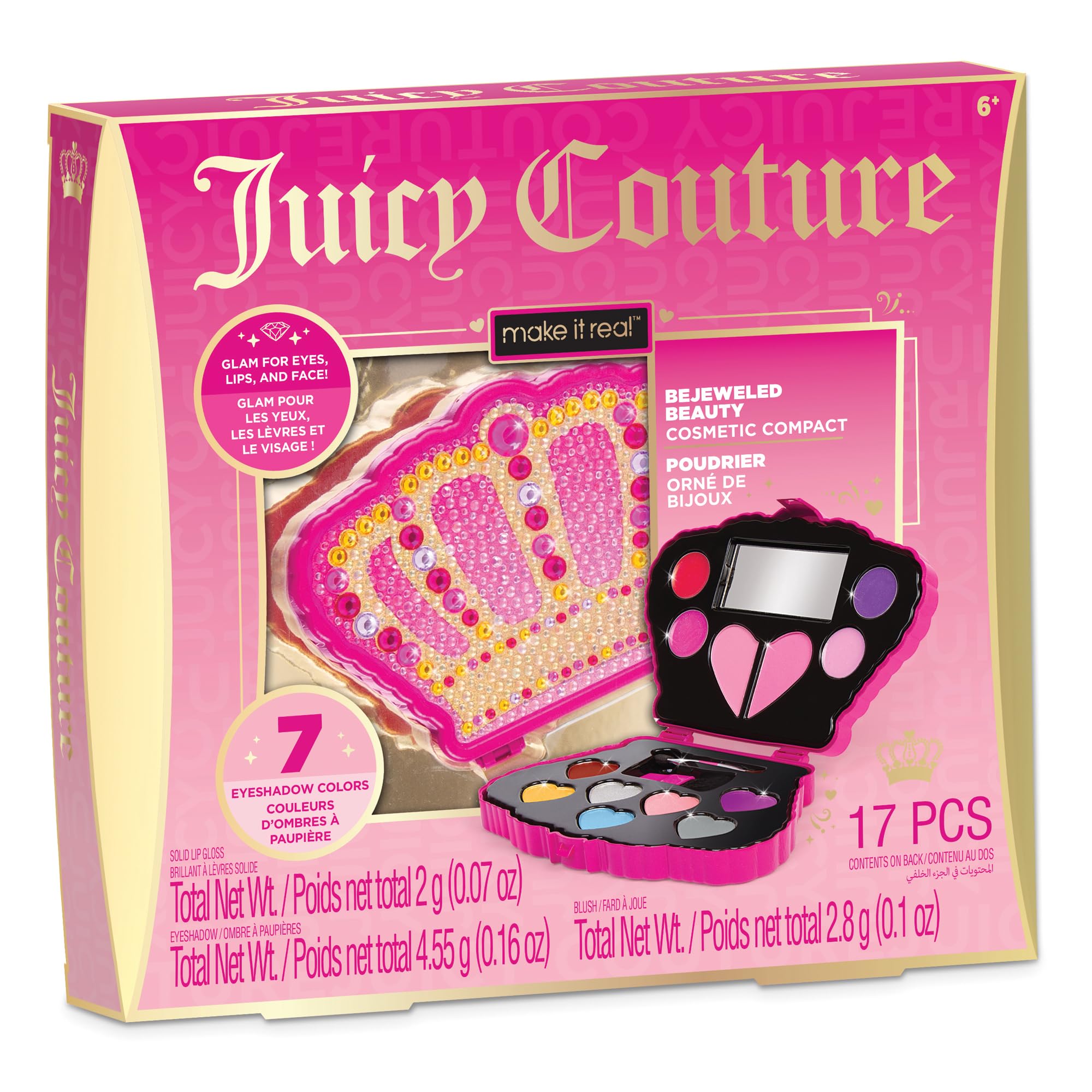 Make It Real Juicy Couture Bejeweled Beauty Cosmetic Set - Kids Makeup Set for Girls with Cosmetic Compact, Gloss, Blush for Eyes, Lips & Face - Complete Make Up Kit for Creative Styling, Ages 8+