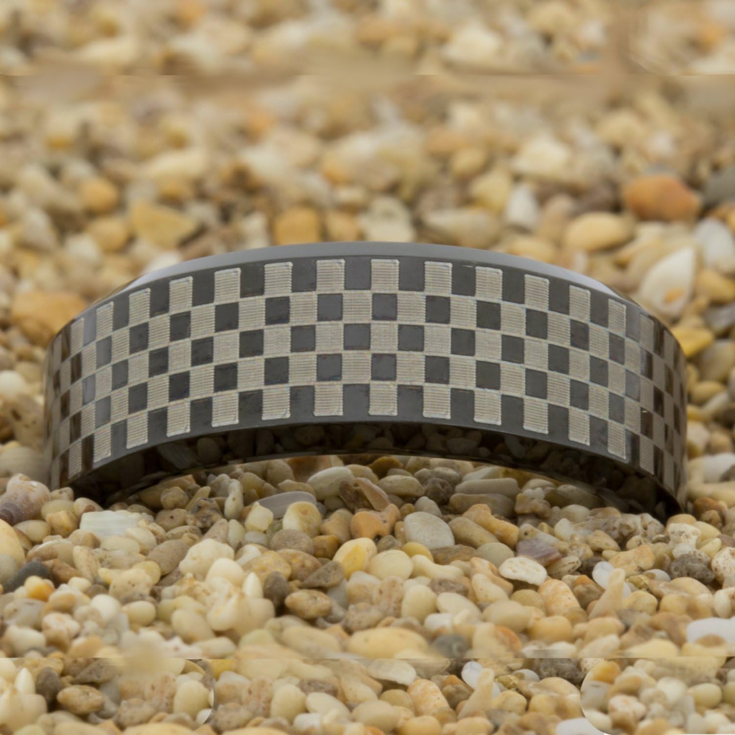 EnvyJ Checker Black 6MM Tungsten Carbide Mens Wedding Band Ring in Comfort Fit 12