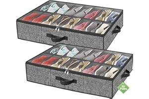 HOMYFORT 32 Pairs Shoe Organizer Under Bed, Underbed Shoe Storage Boxes Bins, Organizador De Zapatos, Extra Large Zapateras Organizer, Black, Set of 2
