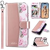 ULAK Compatible with iPhone 17 Pro Max Wallet Case with Card Holder, [RFID Blocking] PU Leather Case Kickstand Card Slots Wrist Strap, Durable Shockproof Protective Cover 6.9 Inch, Rose Pink Floral