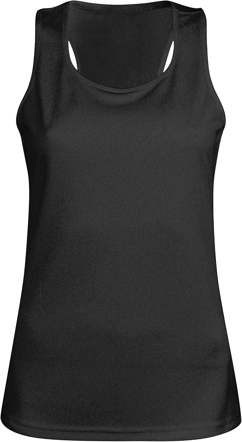 MKR Womens Quick Dry Breathable Sports Running Jogging Fitness Yoga Gym Vest Top - Black L (14)