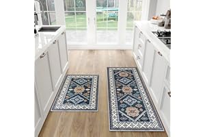 Boho Kitchen Rug Sets 2 Piece with Runner, Non-Slip Kitchen Mats for Floor Stain-Resistant and Washable Kitchen Rugs and Mats