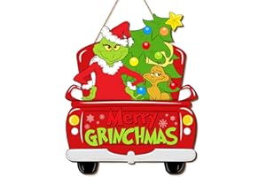 SIONOIUR Christmas Door Hanging Sign Decorations, Merry Christmas Truck Wreath for Front Door, Christmas Tree with Dog Wooden Door Signs Home for Porch Wall Indoor Outdoor Holiday Decor