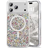 UEEBAI Glitter Case Magnetic for iPhone 17 Pro Max Case, Luxury Shiny Bling Sparkly Phone Cover Compatible with MagSafe, Wireless Charge Crystal Diamonds Shiny Cover for Women - Clear