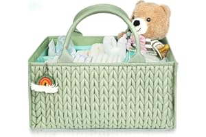 MOMINSIDE Diaper Caddy Organizer, Baby Basket Nursery Storage, Portable Changing Table Car caddy organizer for Girl Boy, Baby Registry Baby Shower Gifts, Newborn Essentials(Fair Green), FA231103-1N