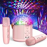 Karaoke Machine with Disco LED Lights for Adults Kids, Portable Bluetooth Speaker with 2 Wireless Microphone Toys Gifts for Girls Boys Birthday Family Home Party