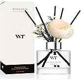 Flower Reed Diffuser Set Sandalwood Rose Scent for Bathroom Accessories Shelf Decor & Air Fresheners, Sticks Defusers with 5.1 fl oz Essential Oils & Leaves, House Bedroom Office Decor & Gifts