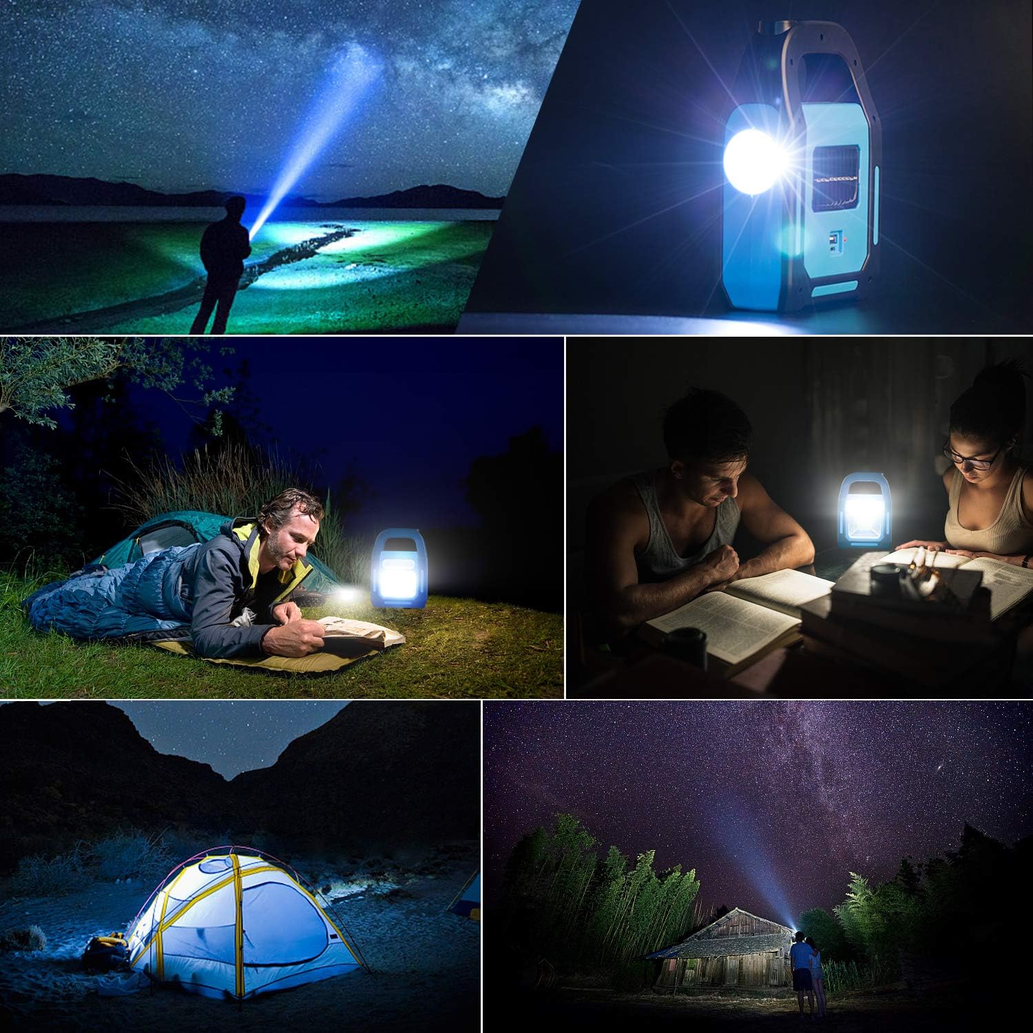 1 Pack 3 IN 1 Solar USB Rechargeable Brightest COB LED Camping Lantern, Charging for Device, Waterproof Emergency Flashlight LED Light - - 