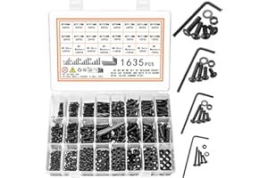 QOOSIKICC 1635 Pcs M2 M3 M4 M5 Metric Bolts and Nuts Assortment, Assorted Hex Socket Button Head Cap Screws and Nuts and Washers Kit, Machine Screw Assortment Kit, Black Hex Nuts and Bolts and Washers