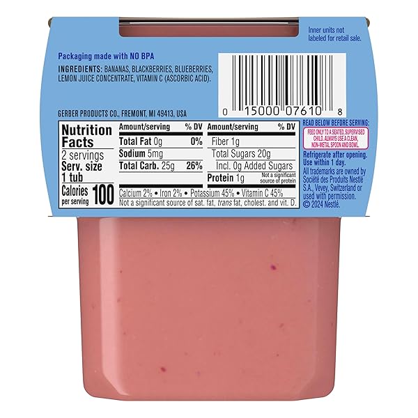 GERBER WONDER BABY FOODS BANANA BLACKBERRY BLUEBERRY, 4 OZ, 2 CT TUBS