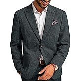 PJ PAUL JONES Mens Blazer Vintage Herringbone Tweed Blazer Two Button Wool Blend Sport Coat with Pocket Square