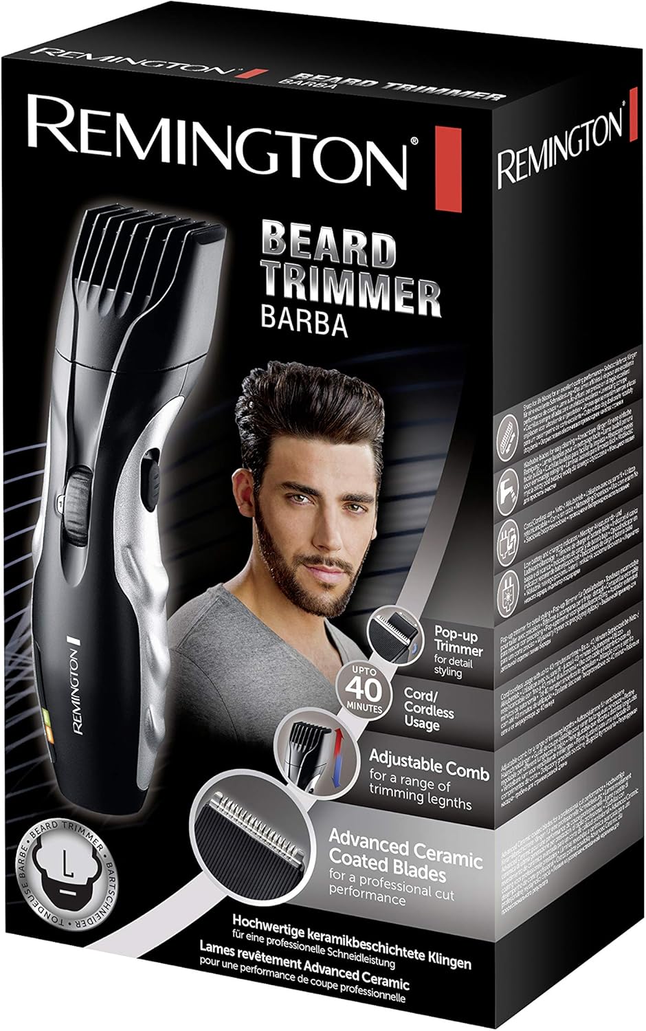 remington barba beard trimmer for men with ceramic blades and adjustable stubble trimmer comb for variable lengths