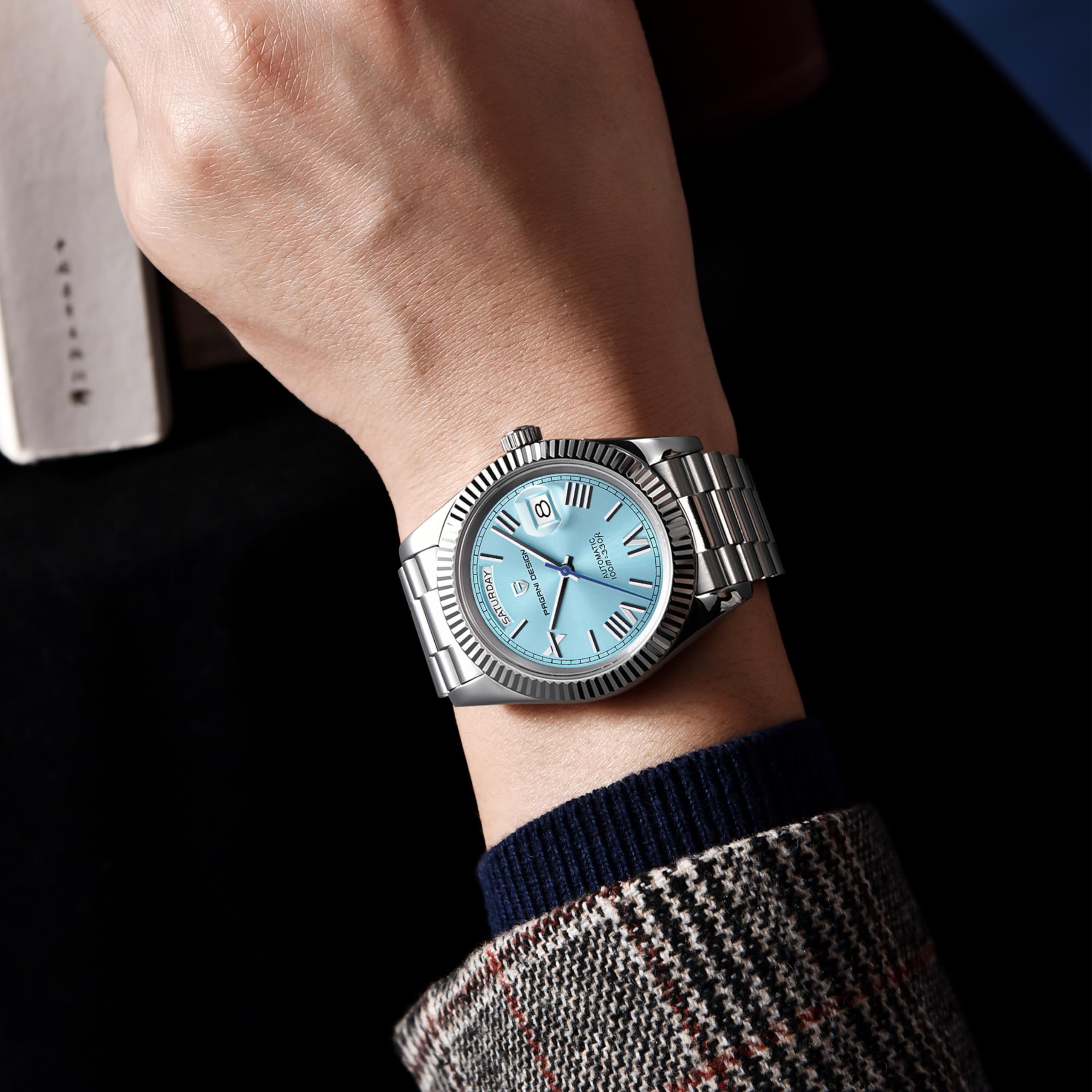 RollsTimi PD1783 DD40 Herren Uhr, NH36A Japanisches Automatikwerk, Day/Date, 100m Wasserdichtheit, Edelstahlarmband, Saphirglas, Luxus Herren Automatikuhr 3