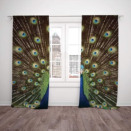 2 Panel Set Window Drapes Kitchen Curtains Peacock Decor Portrait Of Peacock With Feathers Out Vibrant Colors Birds Summertime Garden For Bedroom