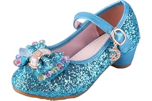 iTVTi Girls Princess Flower Shoes Mary Jane Glitter Sequin Party Wedding Low Heel