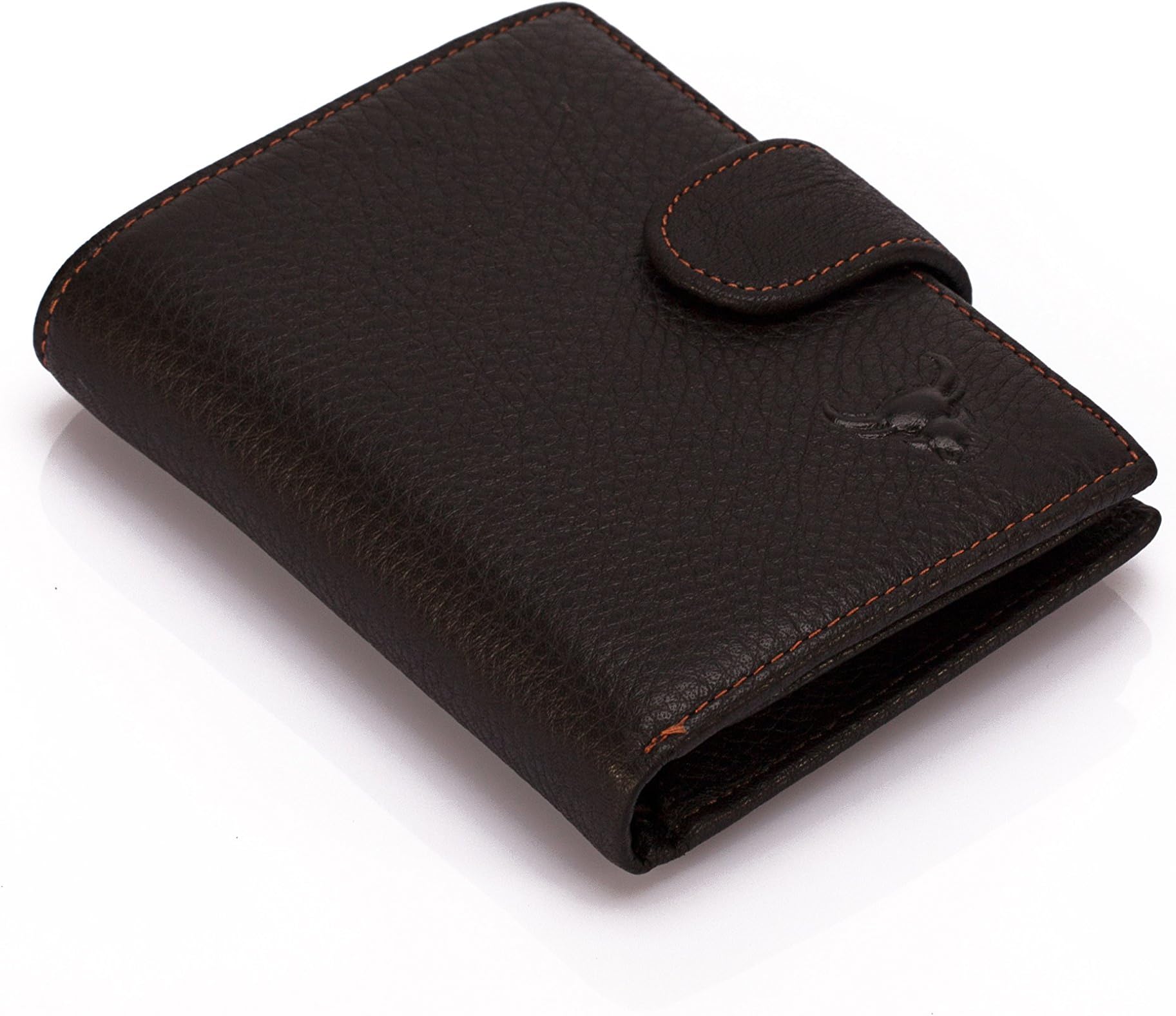 Men's Bifold Genuine Leather Vintage Button Strap Quality Soft Grain Organizer Wallet Large Capacity For Cards ID & Cash