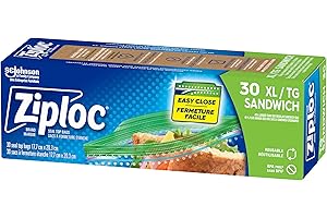 Ziploc XL Sandwich Bags for On-the-Go Freshness, Grip 'n Seal Technology for Easier Grip, Open and Close, 30 Count