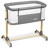 3 in 1 Baby Bassinet with Wheels, Portable Bedside Sleeper for Baby with 6 Adjustable Heights and Foam Mattress, Baby Bedside Crib for Newborns and Infants