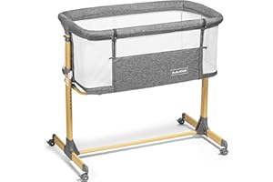 BAEBAE GOODS 3 in 1 Baby Bassinet with Wheels, Portable Bedside Sleeper for Baby with 6 Adjustable Heights and Foam Mattress, Baby Bedside Crib for Newborns and Infants