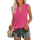 Zwurew Tank Top for Women Loose Fit Sleeveless V Neck Camisole Tops Dressy Casual Eyelet Summer Flowy Cami Shirts Blouse