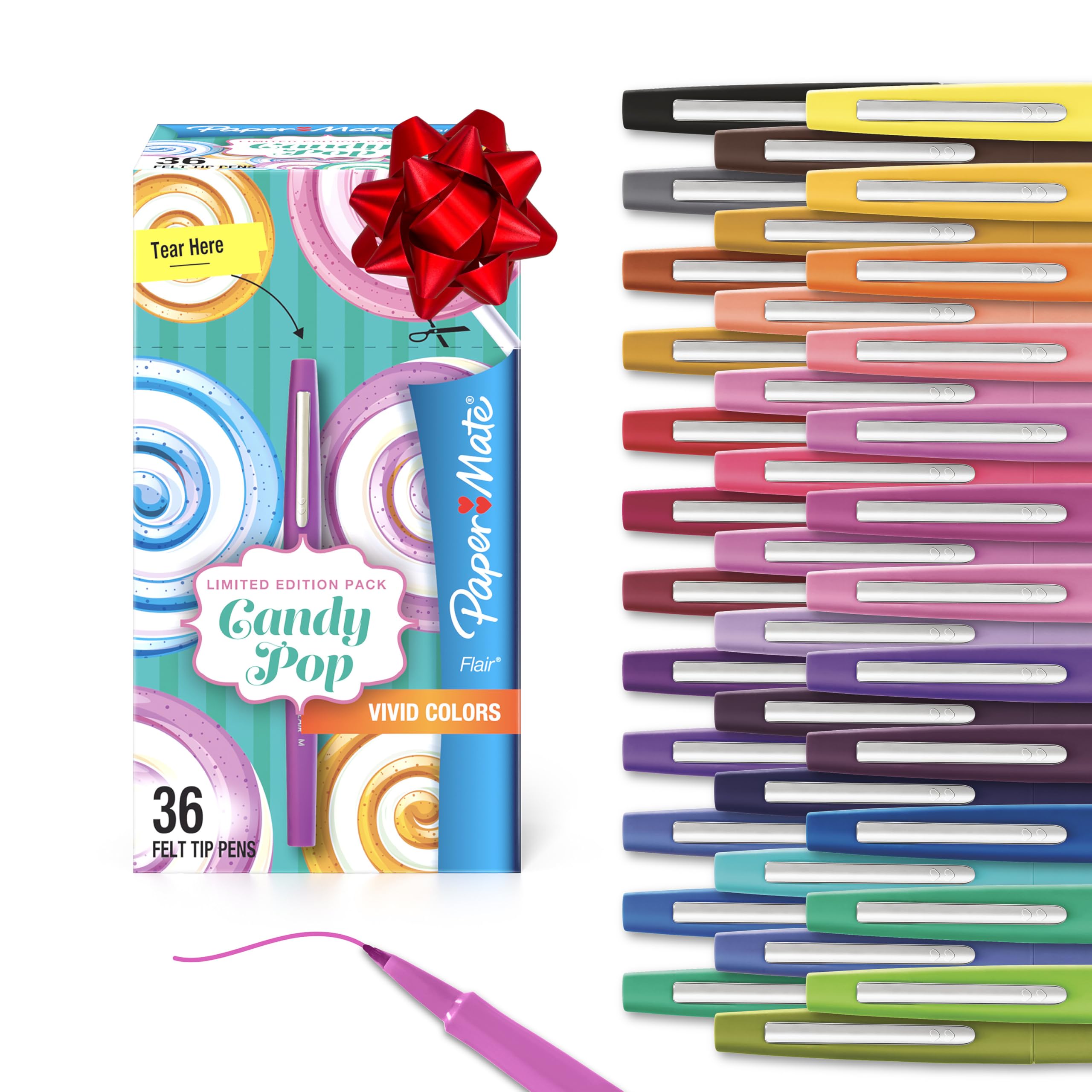 Paper Mate Flair Felt Tip Pens, Medium Point (0.7mm), Limited Edition Candy Pop Pack, 36 Count - Perfect for Teachers, Students, Expressive Writing, Drawing Image