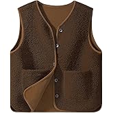 Wiepux Women's Fleece Fuzzy Vest Winter Warm V Neck Sleeveless Outerwear Lightweight Casual Waistcoat with Pocket