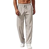 COOFANDY Mens Casual Pants Drawstring Elastic Waist Pants Linen Summer Beach Pants