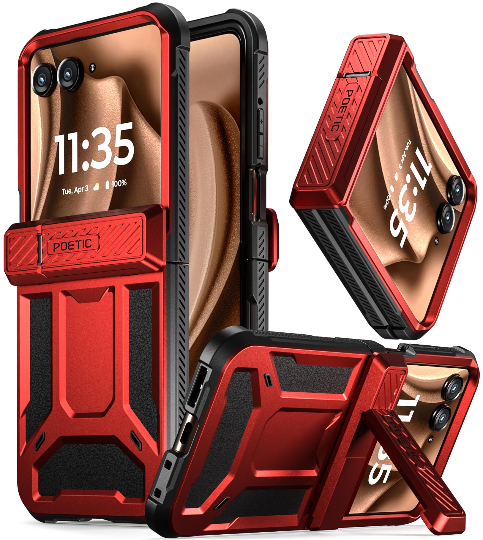 Poetic Spartan Case for Motorola Moto Razr 50 Ultra 2024,[Kickstand][Hinge Protection], Full-Body Rugged Shockproof Protective Cover with Kickstand, Metallic Red